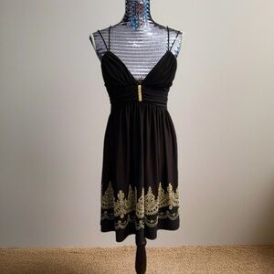 Cache Black and Gold Empire Waist Strappy Mini Dress Cocktail Eveningwear Sz 6